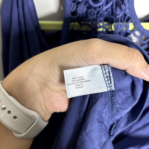 Lane Bryant Blue Crochet Neck Cold Shoulder Midi Shift Dress Sz 14/16 NWT - Picture 6 of 13